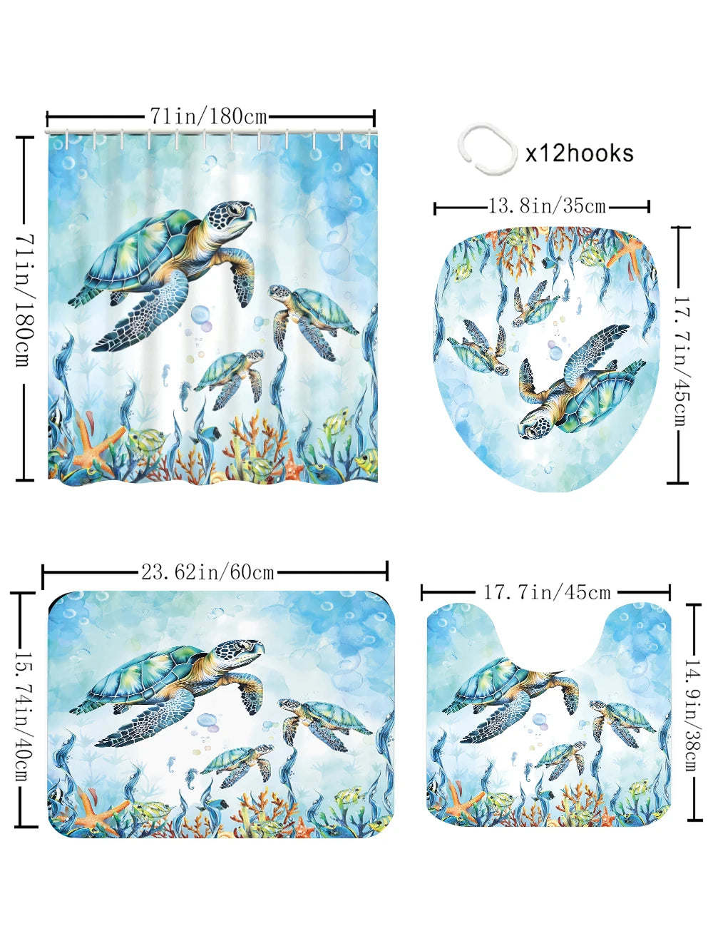 Turtle Bathroom Four-piece Set - Avant-garde Waterproof Shower Curtain