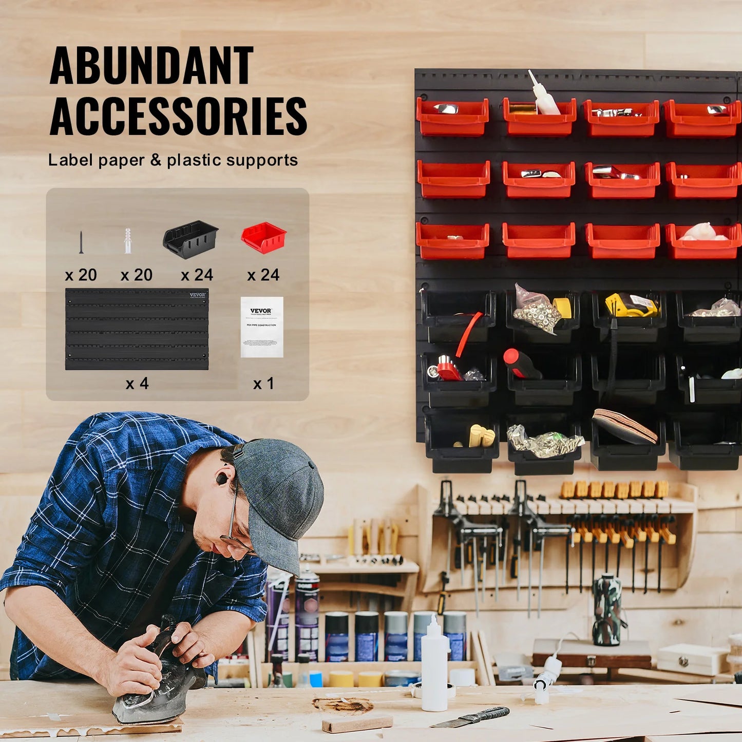 Wall Mounted Garage Containers with Wall Panels Tool Organizer for Nuts Bolts Screws Nails-48 drawer