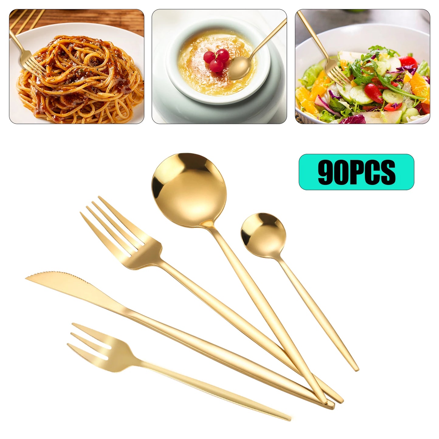 90Pcs Gold 420 Stainless Steel Silverware - Heavy Duty Cutlery