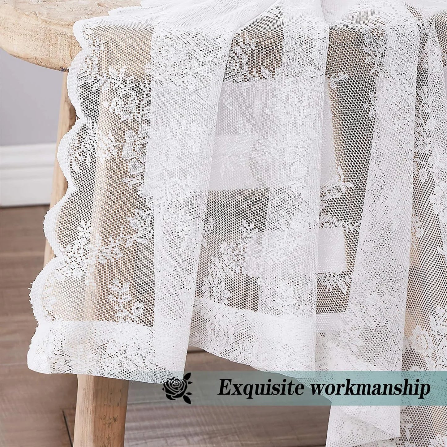 2pcs elegant solid-color curtains with wave lace trim. Holiday home decor.
