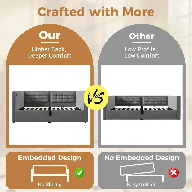 Upholstered Daybed, Hydraulic Storage, USB & Type-C Ports