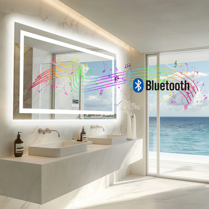 LED Bathroom Mirror with Lights, Dimmable, Smart Bluetooth Digital Display 3 Colors Memory