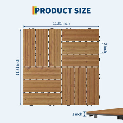 Acacia Wood Connected Deck Tiles for Patio & Outdoor 12"x12" Weatherproof Non-Slip