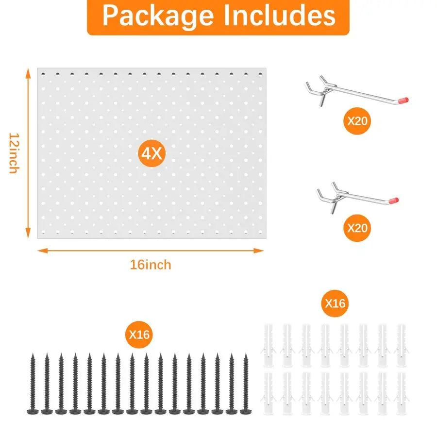 Metal Pegboard Panels and Hooks for Garage, Workbench, Shop, Shed Tool Organizer