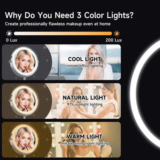 Lighted Makeup Mirror with Brighter Lights,1x/10xTrue HD Magnifying, Rechargeable