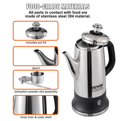 12-Cup Electric Percolator Coffee Pot w/ Keep Warm Function