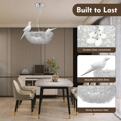 Modern Bird Nest Chandelier 5-Light, Adjustable Height Dimmable