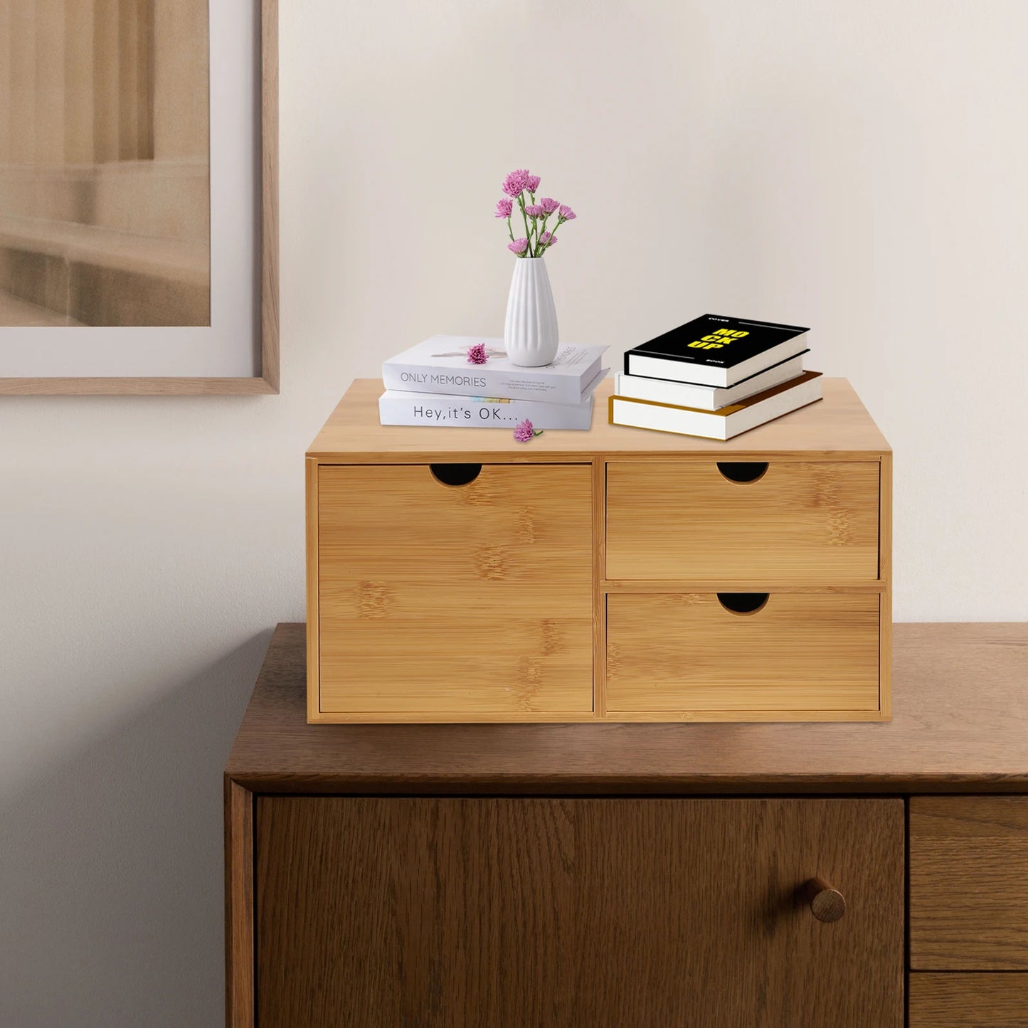 Bamboo Desk Organizer W/3 Drawers