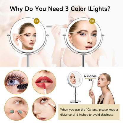 Lighted Makeup Mirror with Brighter Lights,1x/10xTrue HD Magnifying, Rechargeable