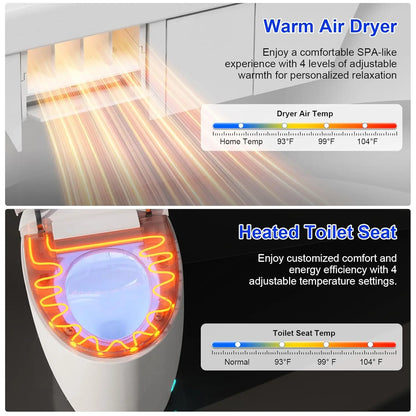 Smart Toilet with Bidet Built in, Foam Shield, Auto Open/Close Lid & Dual Flush, Instant Warm