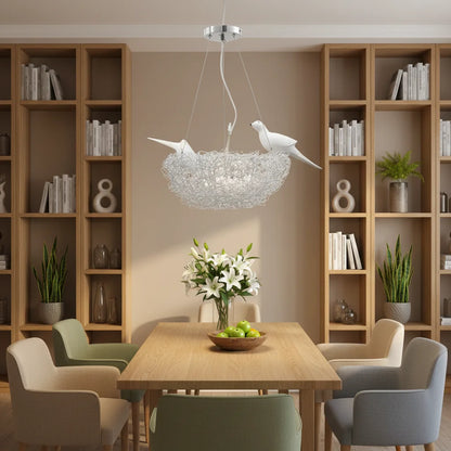 Modern Bird Nest Chandelier 5-Light, Adjustable Height Dimmable