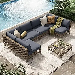 7 Piece Outdoor Patio Furniture Set, PE Rattan Outdoor Wicker Sectional Furniture