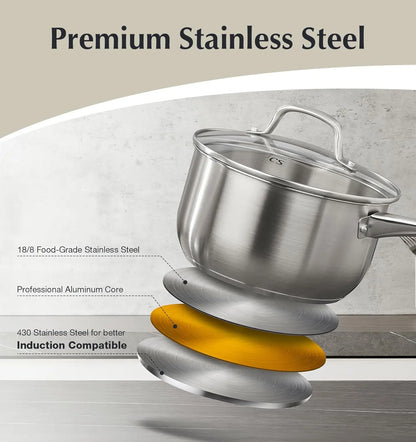 10 Piece Stainless Steel Pots and Pans Set, Induction Ready, Oven Safe to 450°F