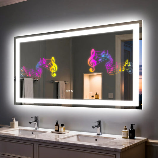 LED Bathroom Mirror with Bluetooth Speaker 3 Colors Dimmable