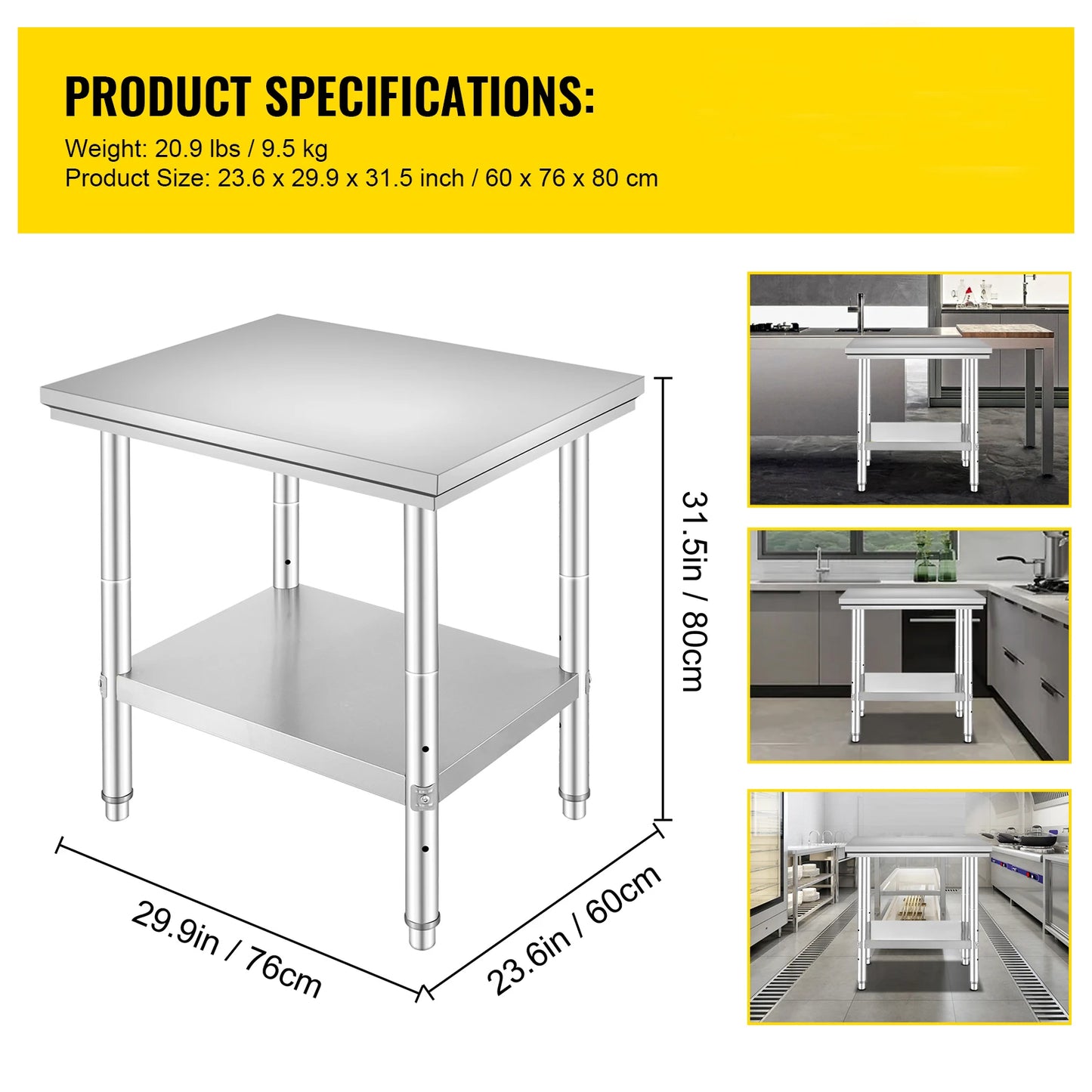 Stainless Steel Kitchen Work Bench w/Undershelf