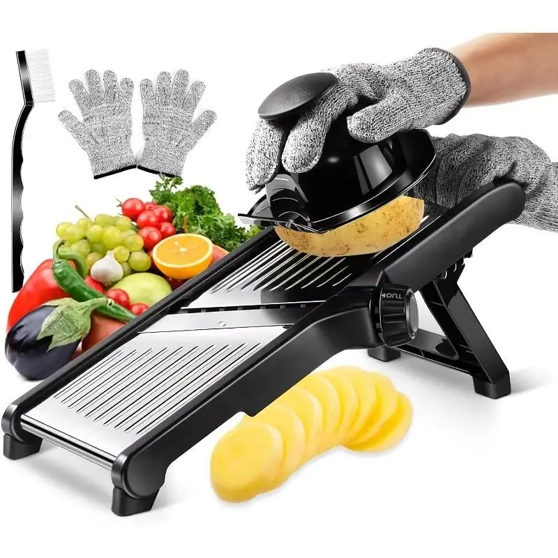Stainless Steel Mandoline Slicer with 5 Blades & Holder