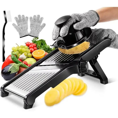 Stainless Steel Mandoline Slicer with 5 Blades & Holder