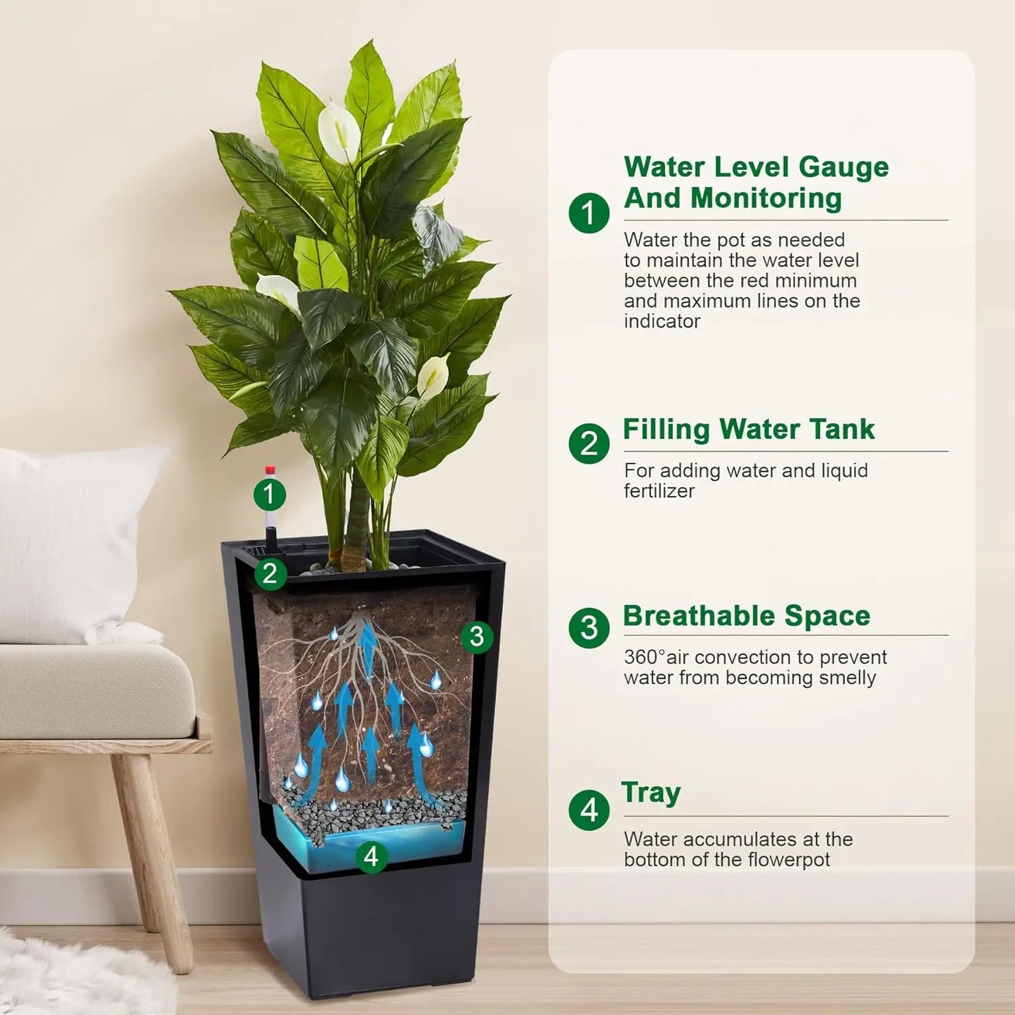2 PCS- 22.4 in. Planter-Indoor/Outdoor Taper Planter w/ Shelf Insert-Plastic