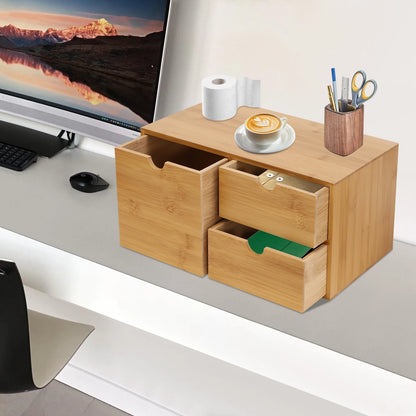 Bamboo Desk Organizer W/3 Drawers