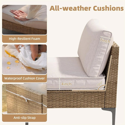 7-Piece Patio Furniture Set, Outdoor Wicker Sectional Sofa with Coffee Table