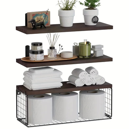 Wall Mounted Floating Shelves 3 Wood Farmhouse, Bathroom, Bedroom