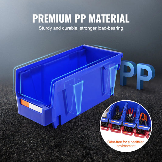 Stackable Plastic Garage Tool Storage Box Organizer Bin for Garage- 12pcs 5x5x10in Blue/Red