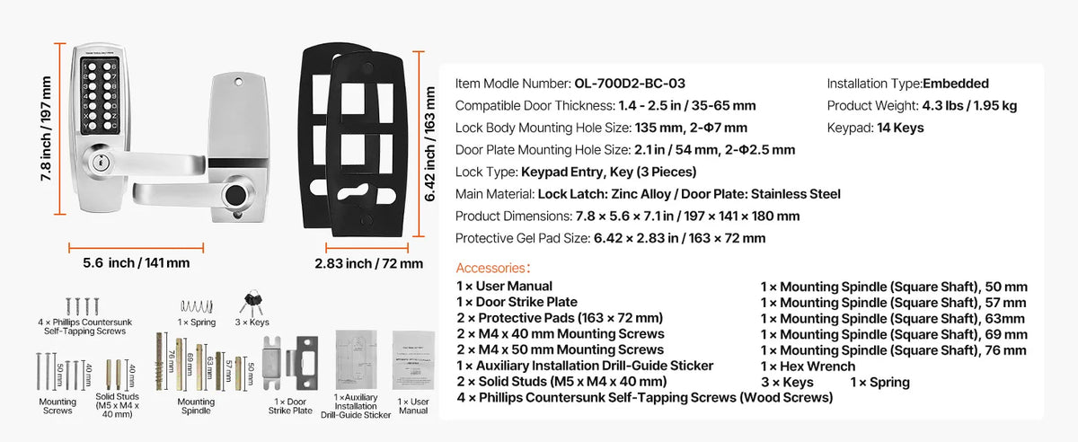 Mechanical Keyless Entry Door Lock 14 Key