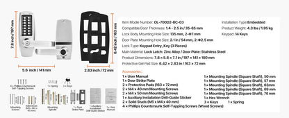 Mechanical Keyless Entry Door Lock 14 Key