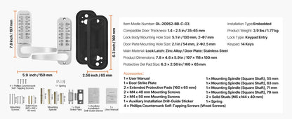 Mechanical Keyless Entry Door Lock 14 Key