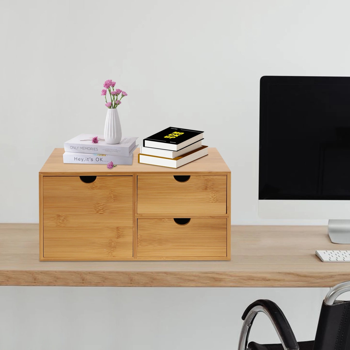 Bamboo Desk Organizer W/3 Drawers