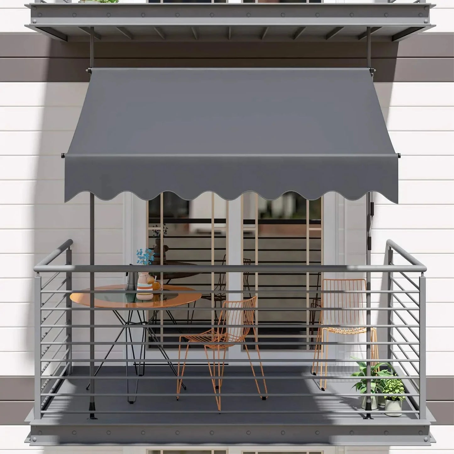 Outdoor Patio Awning Sunshade Shelter, Manual Retractable Awning/Canopy