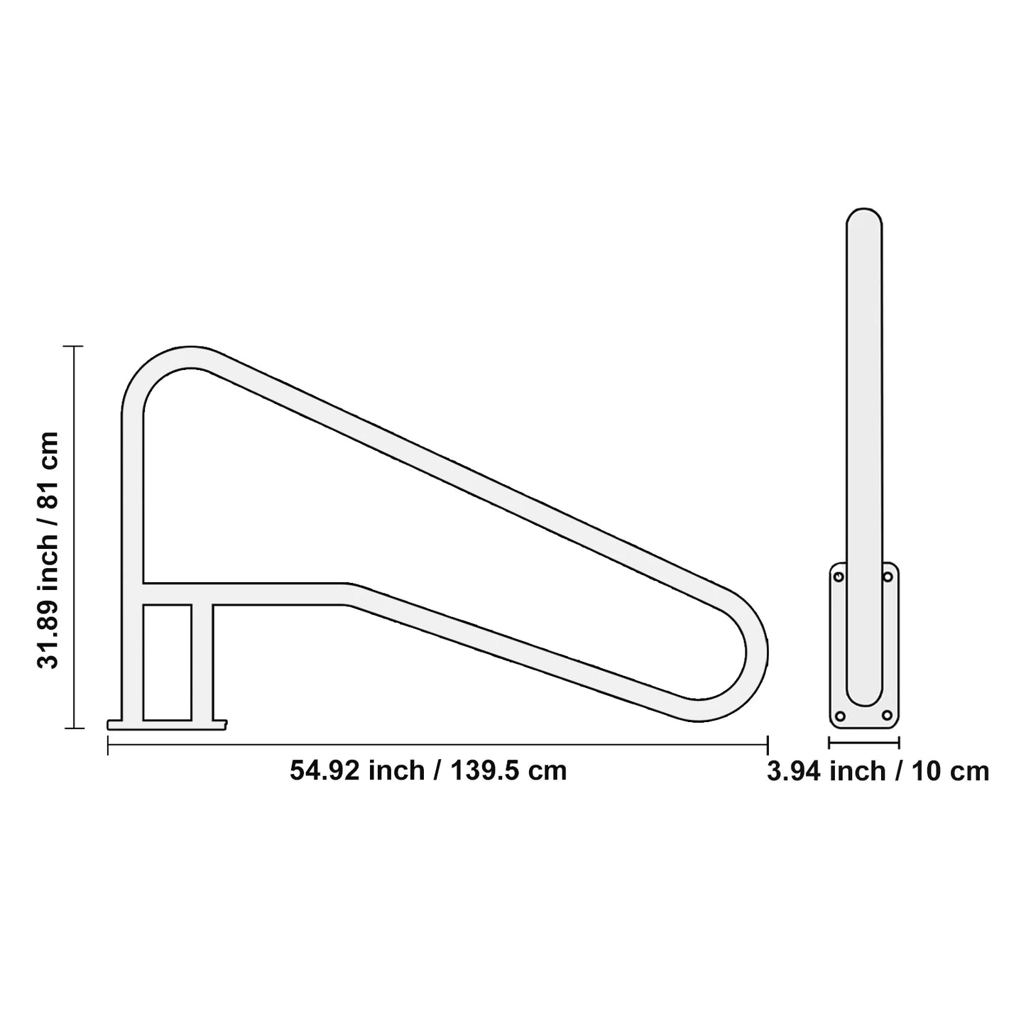 Pool Handrail w/ Grip Cover- Stainless Steel w/ Base Plate- Indoor/Outdoor
