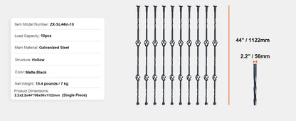 Staircase Metal Balusters- Galvanized Banister Spindles w/ Hollow Baskets Spiral