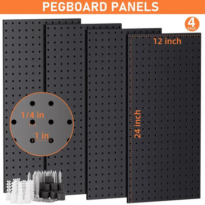 Metal 4PCS Pegboard Panels and 156PCS Black Pegboard Wall Organize