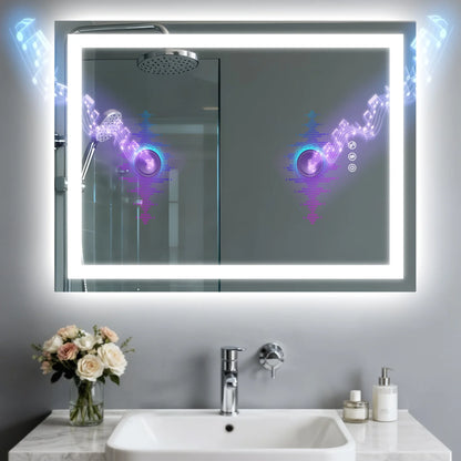 LED Bathroom Mirror with Bluetooth Speaker 3 Colors Dimmable