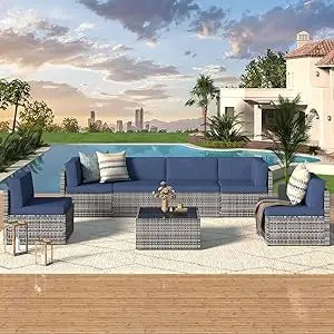 7 Piece Outdoor Patio Furniture Set, PE Rattan Outdoor Wicker Sectional Furniture