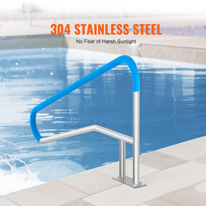 Pool Handrail w/ Grip Cover- Stainless Steel w/ Base Plate- Indoor/Outdoor