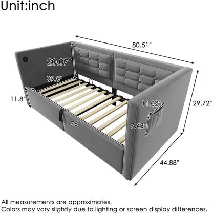 Upholstered Daybed, Hydraulic Storage, USB & Type-C Ports