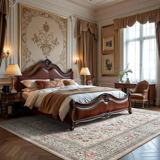 4x6, Beige Area Rugs Non-Slip, Washable, Low Pile Carpet with Rubber Backing