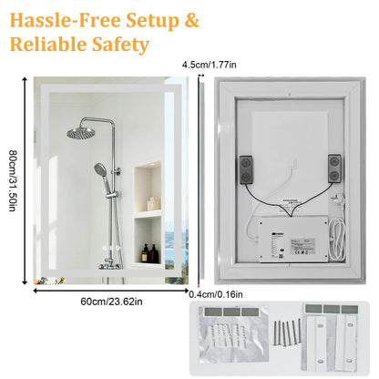 LED Bathroom Mirror with Bluetooth Speaker 3 Colors Dimmable