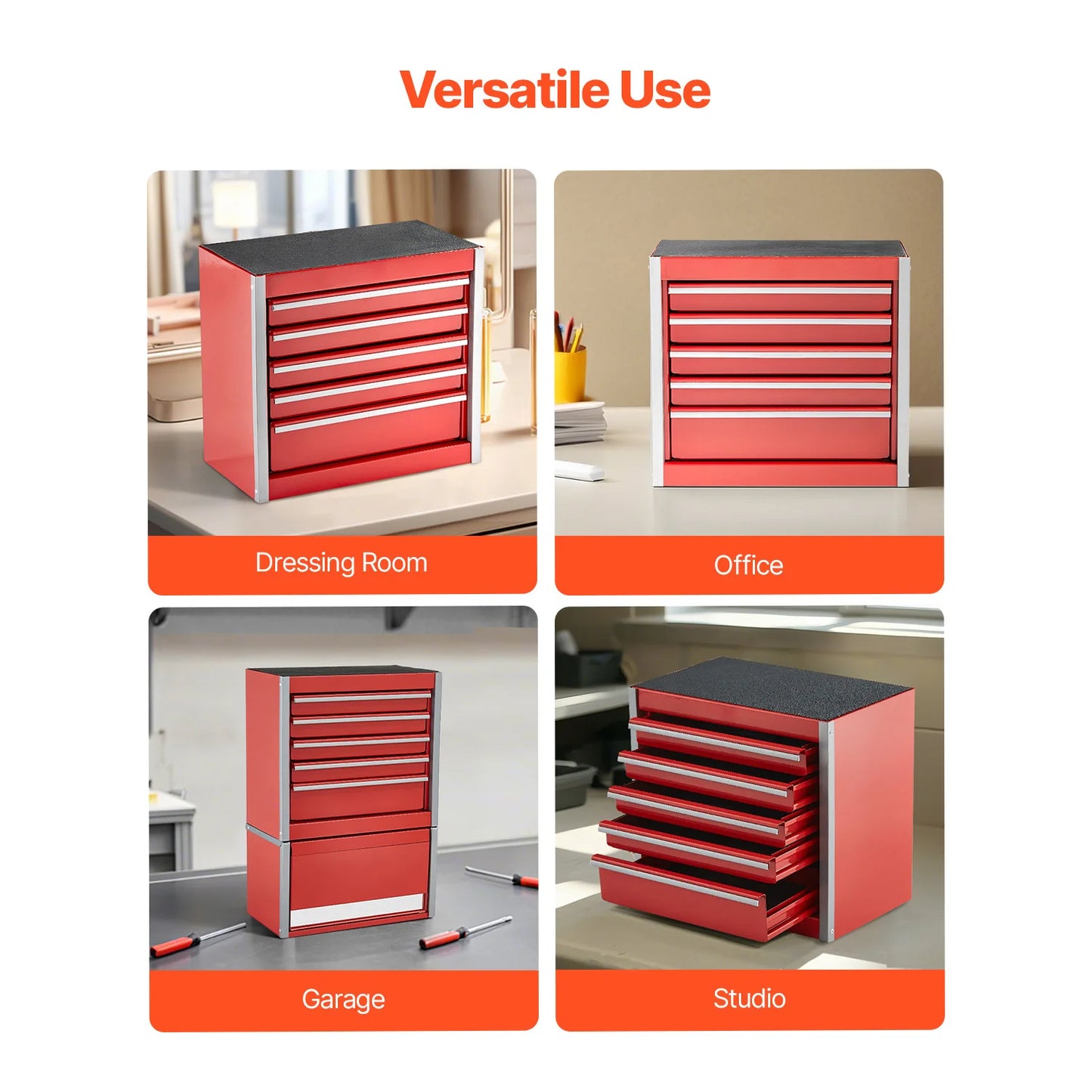 5-Drawer 8.6in Red/Black Metal Portable Small Tool Chest