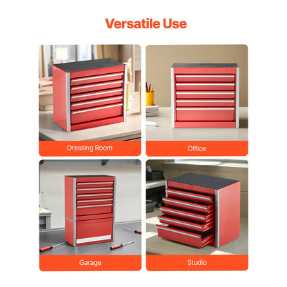 5-Drawer 8.6in Red/Black Metal Portable Small Tool Chest
