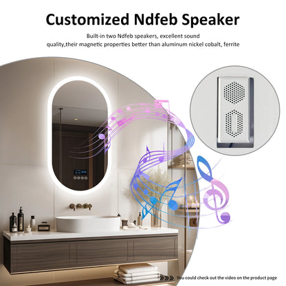 LED Lighted Bluetooth Bathroom Mirror with Time Date Display Anti-fog