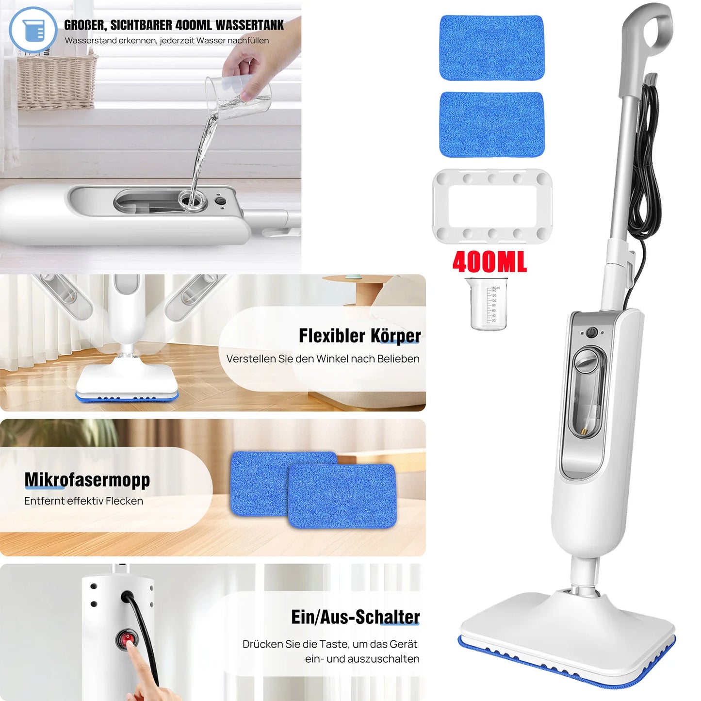 Steam Mop & Detachable Steam Cleaner, 1500W