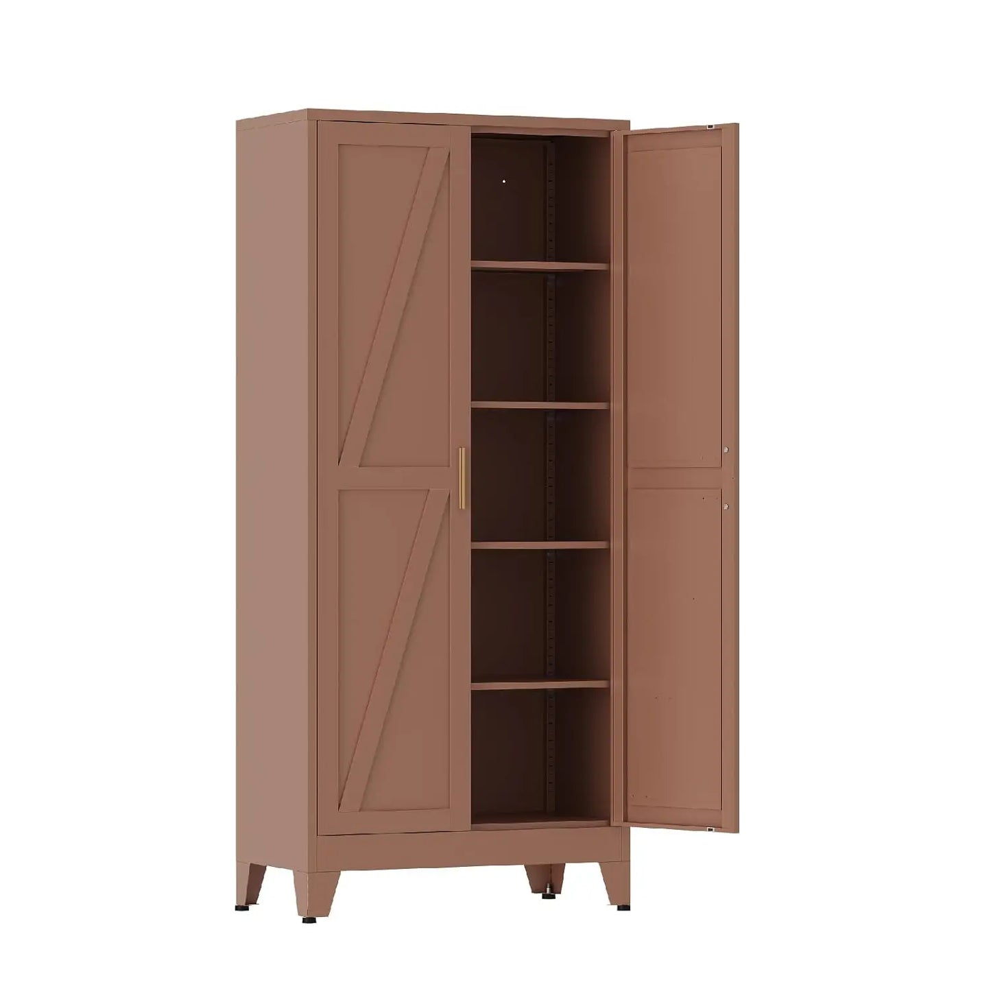 71 in Metal Storage Cabinet, 4 Adjustable Shelves and Barn Doors