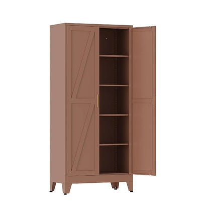 71 in Metal Storage Cabinet, 4 Adjustable Shelves and Barn Doors