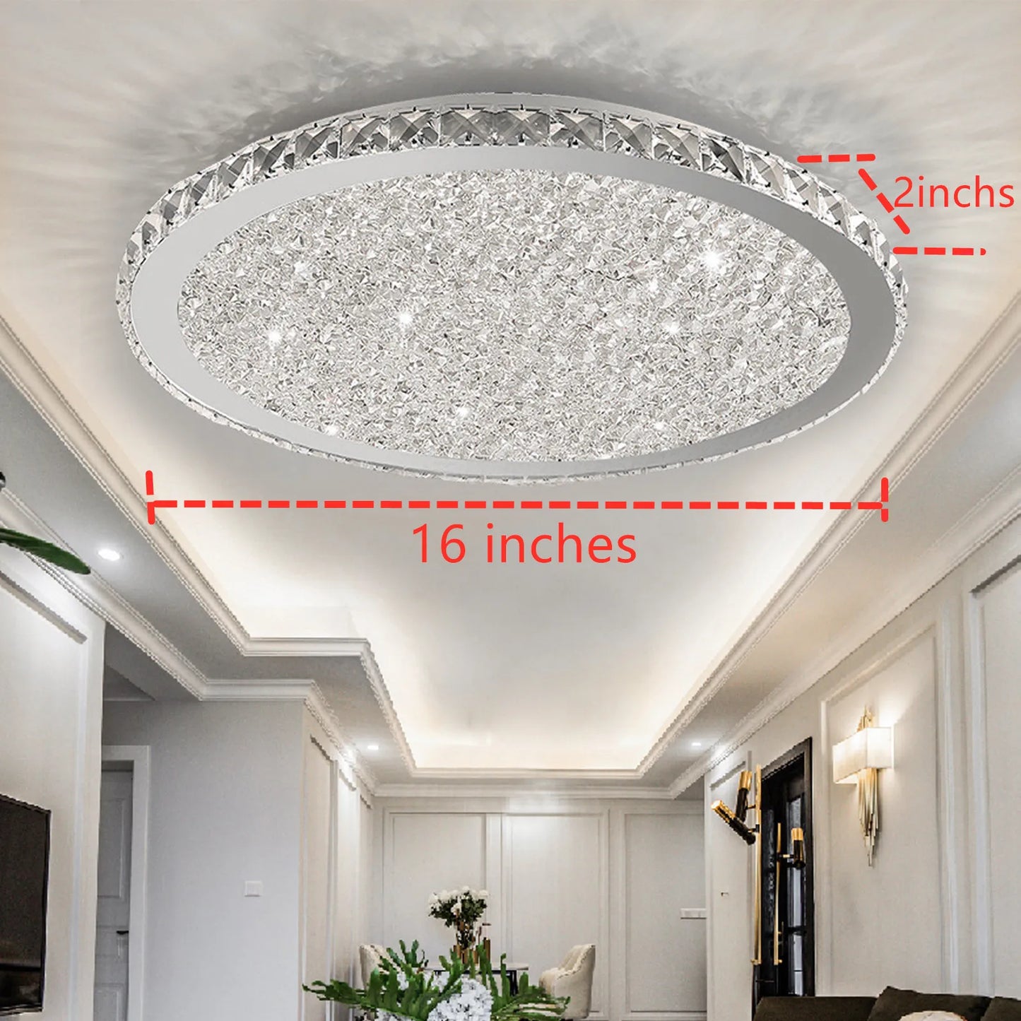 16" Modern Crystal Ceiling Light Pendant Lamp, LED Chandelier Raindrop Design
