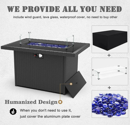 8 Pieces Patio Furniture Set with 44" Propane Gas Fire Pit Table,