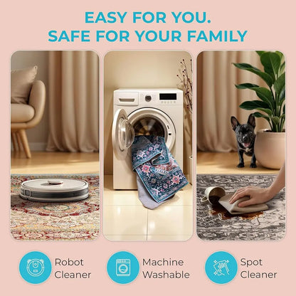 5 x 7 Thin Washable Area Rug - 5’X7’ Boho Rugs, Non-Slip