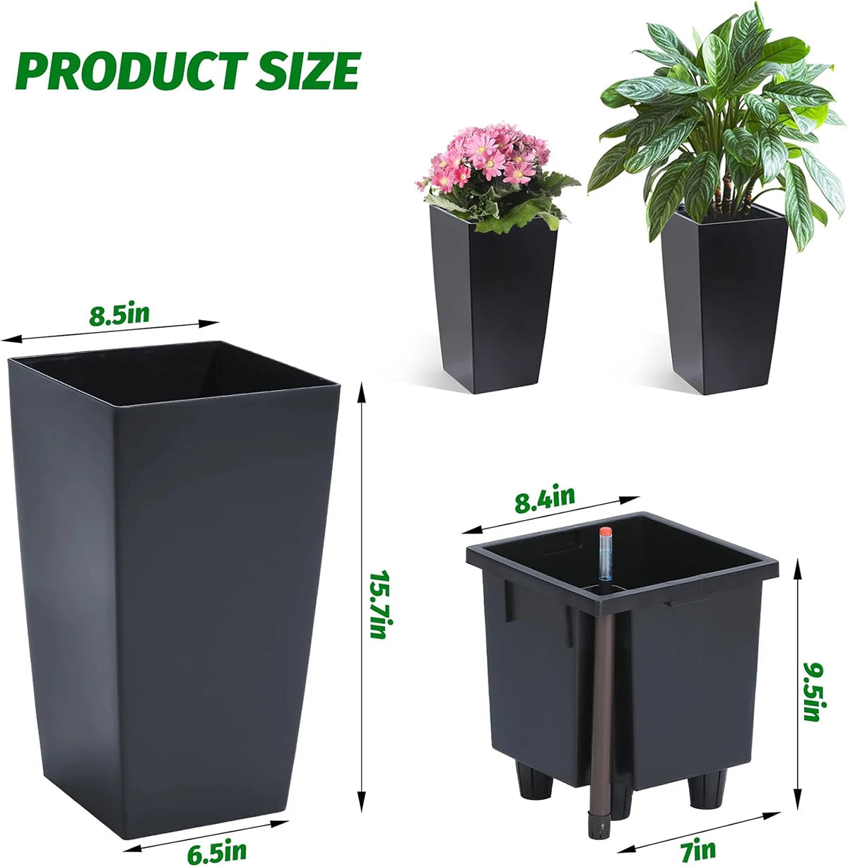 Rectangular Planters Set of 2, Large Plant Pots with Drainage- 16in. or 22.5 in